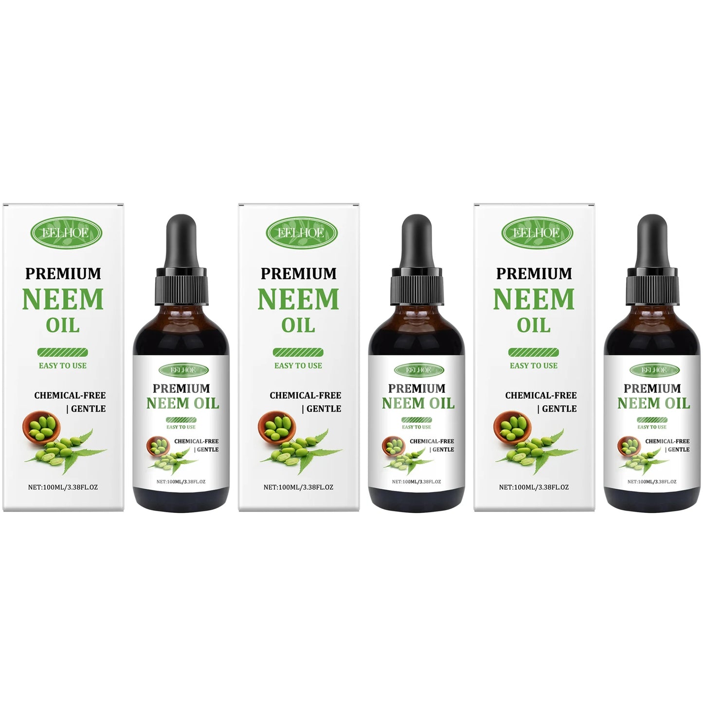 Premium Neem Oil Activating Hair Follicles Stimulate Hair Growth Deeply Moisturizing Skin Nourish Nail Surface Neem Massage Oil Peaceful Pleasures Health and Wellness 3 x 100ml Boxed 100ml