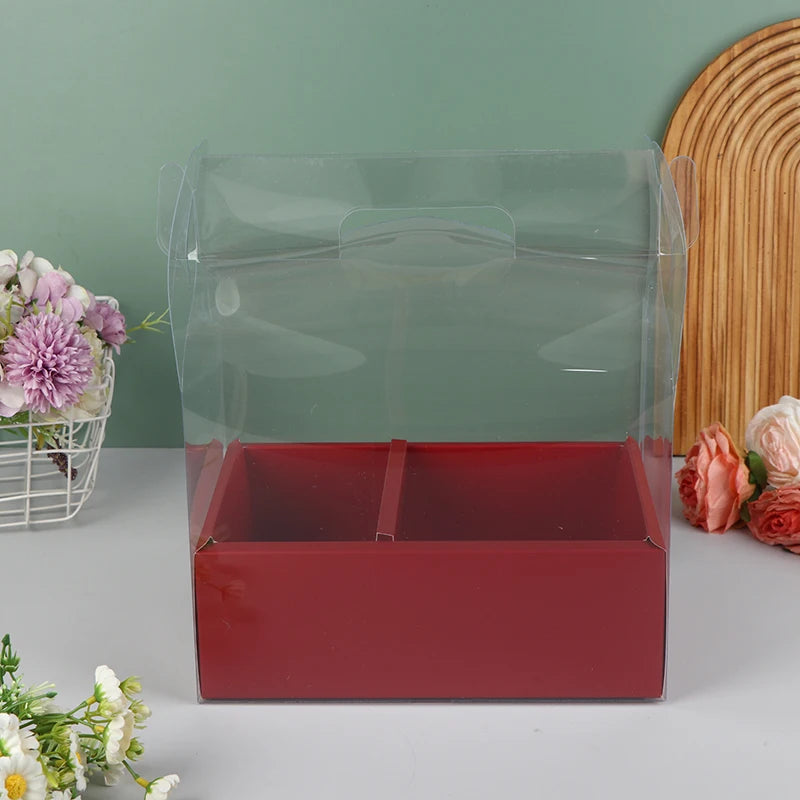 Clear PET Cake & Flower Gift Box with Handle | Party Favor Gift Box Peaceful Pleasures Health and Wellness Other 1 Wine red