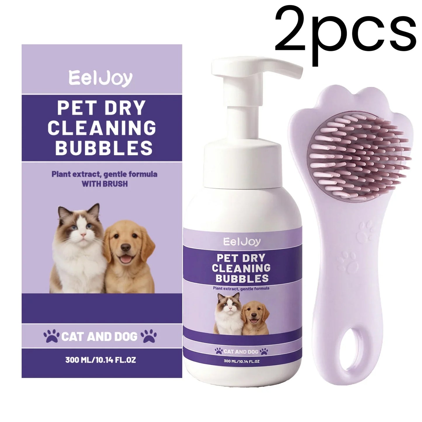 EelJoy No-Rinse Pet Dry Shampoo Foam + Brush 300ml