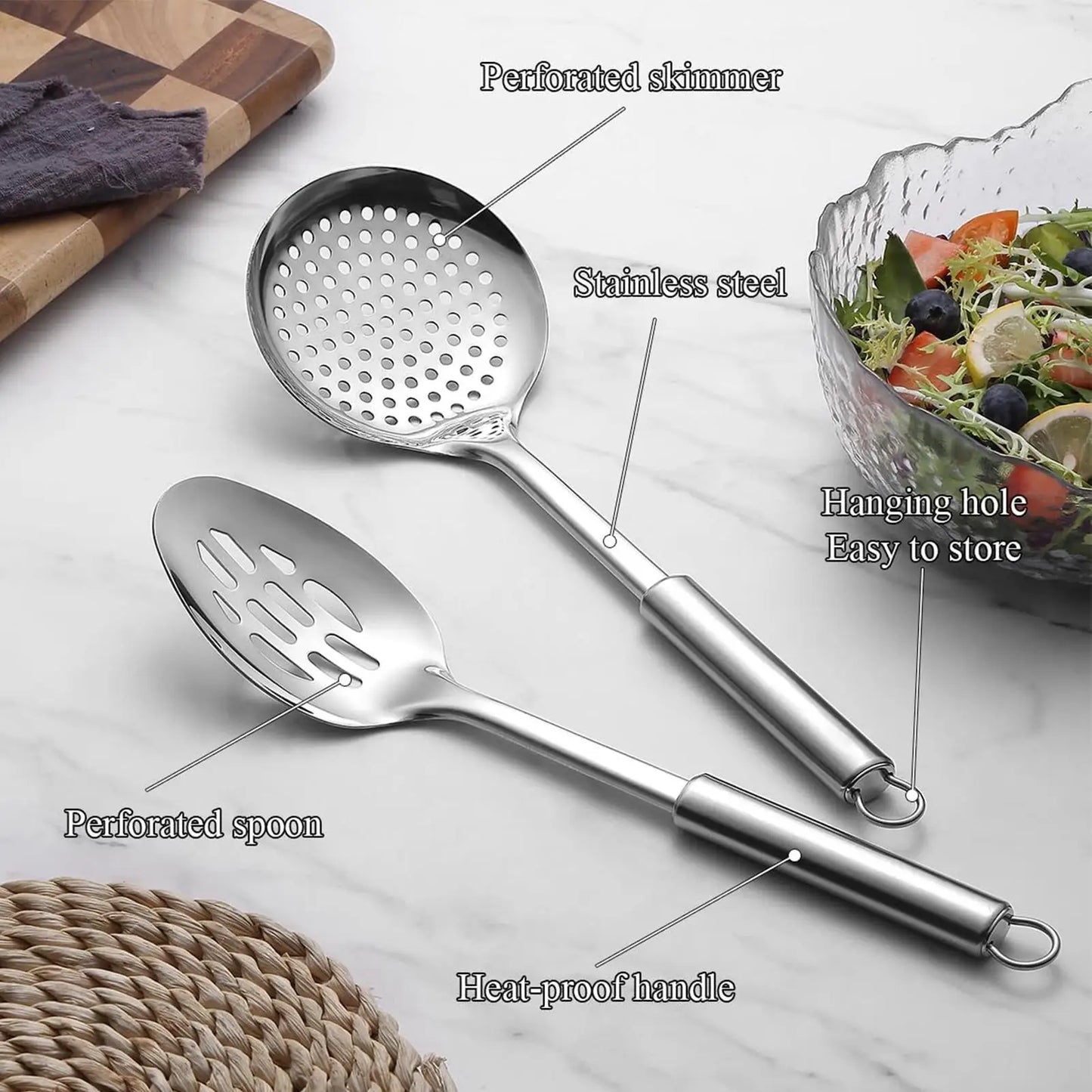 304 Stainless Steel Skimmer & Strainer Spoon Set | Kitchen Tools