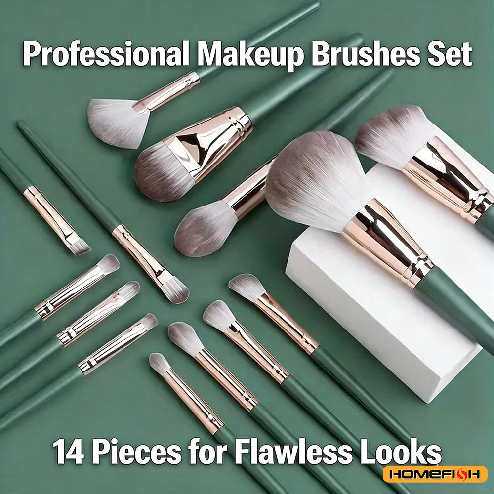 Cosmetic Powder & Blush Blending Brush Set – 14Pcs Soft Fluffy Makeup Tools for Eye Shadow & Foundation Peaceful Pleasures Health and Wellness
