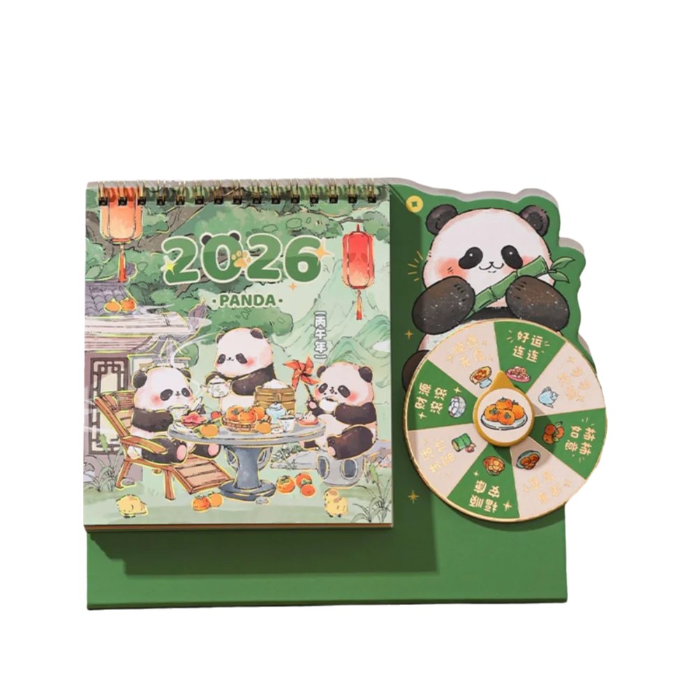 Cartoon Panda New Year Desktop Calendar Tear-away Double Coil Rotary Table Calendar 3D Thick Planner Calendar Student Peaceful Pleasures Health and Wellness Green