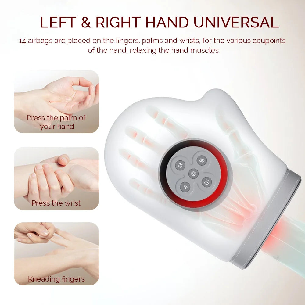 Electric Hand Massager Air Pressure Kneading Wrist Massager Gas-bag Finger Massage Glove Hot Compress Acupoint Finger Masajeador Peaceful Pleasures Health and Wellness