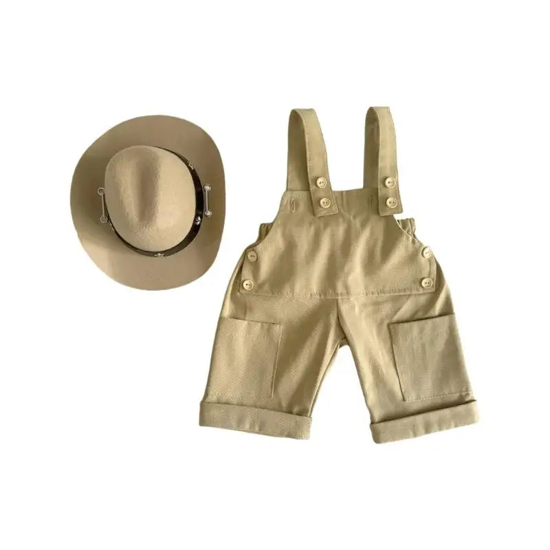 Newborn Photography Hat & Overalls Set | Baby 0–1 Month Outfit