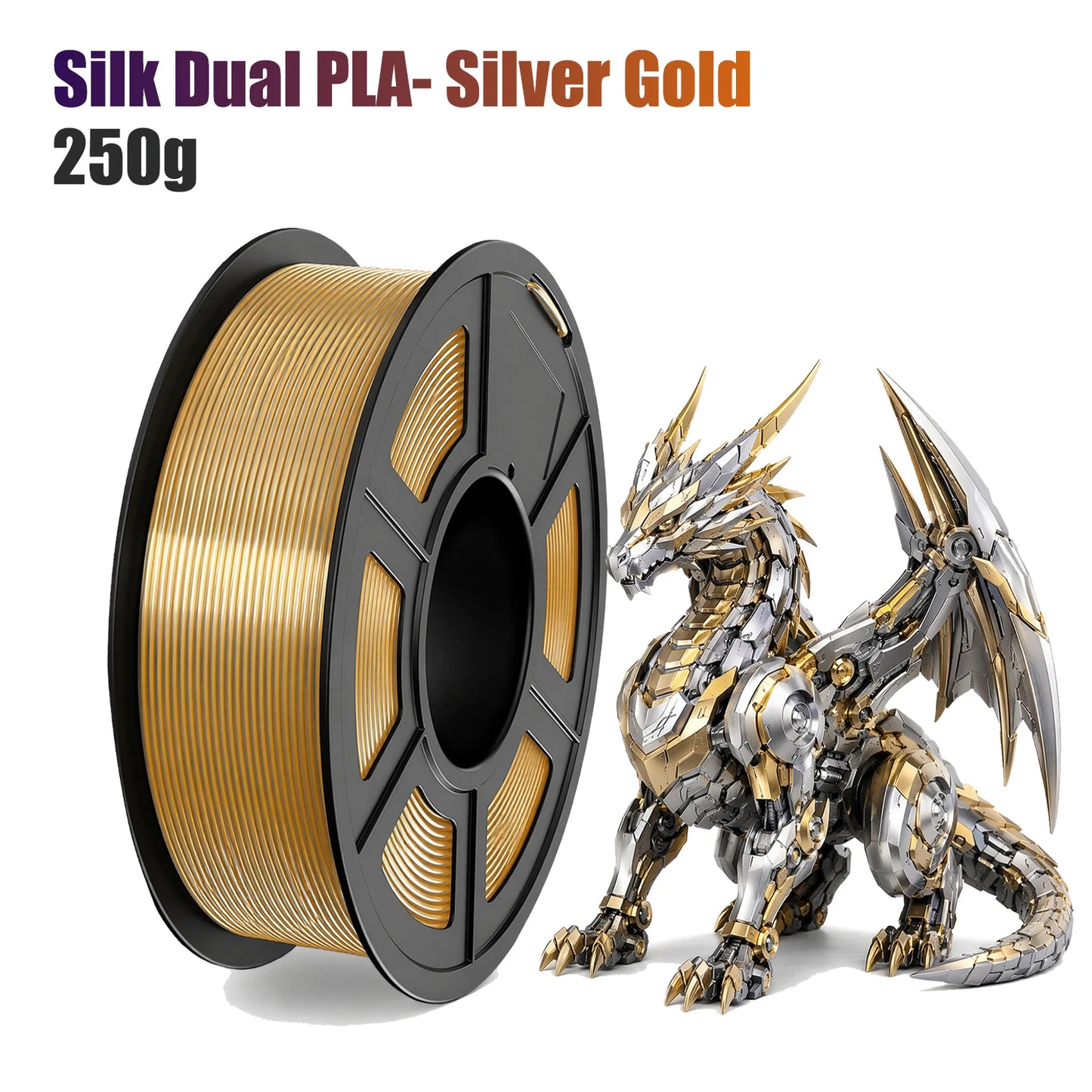 Dual Color Silk PLA Filament 1.75mm Silver Blue 250g | FDM