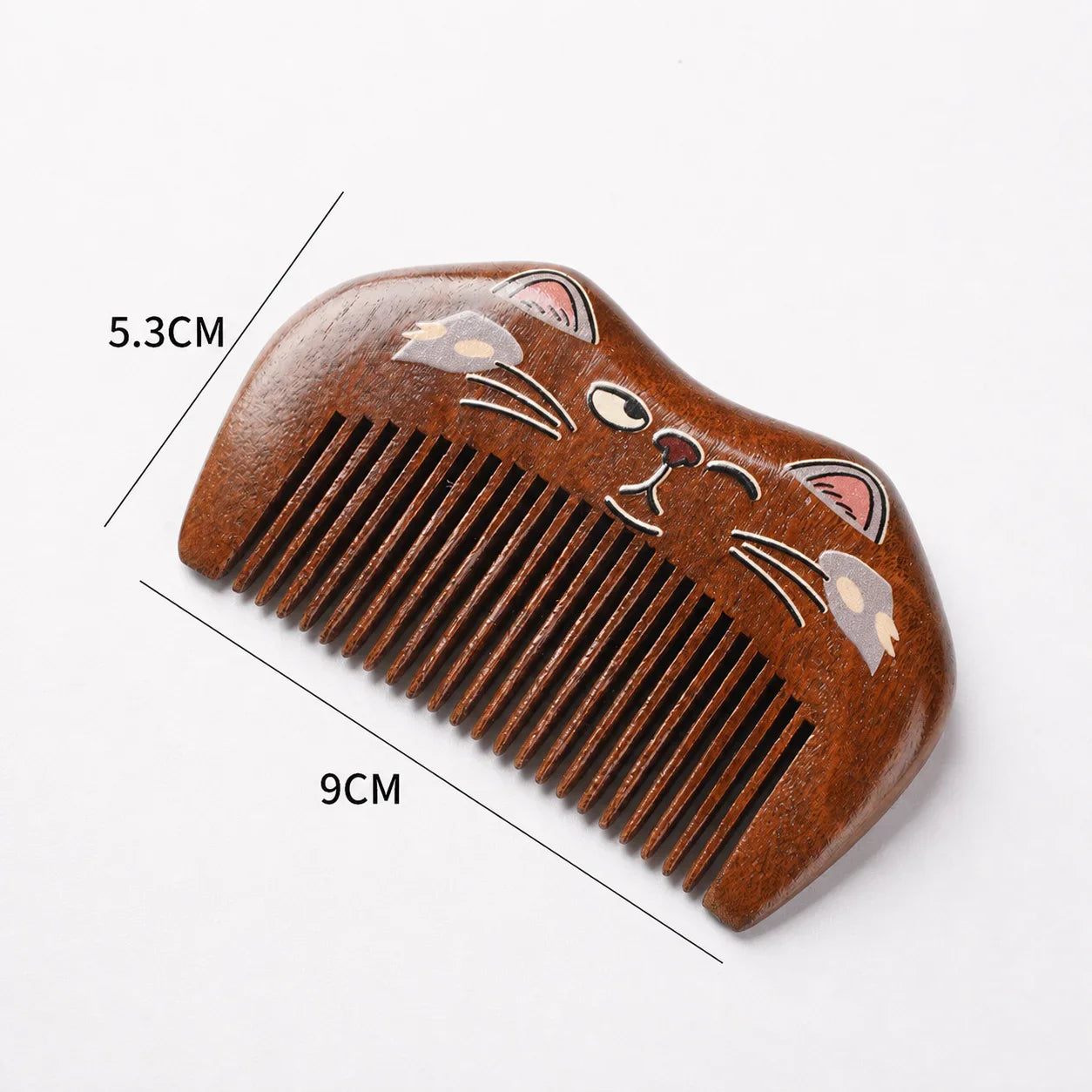 Handcrafted Sandalwood Hair Comb – Carved Cat Design | Portable