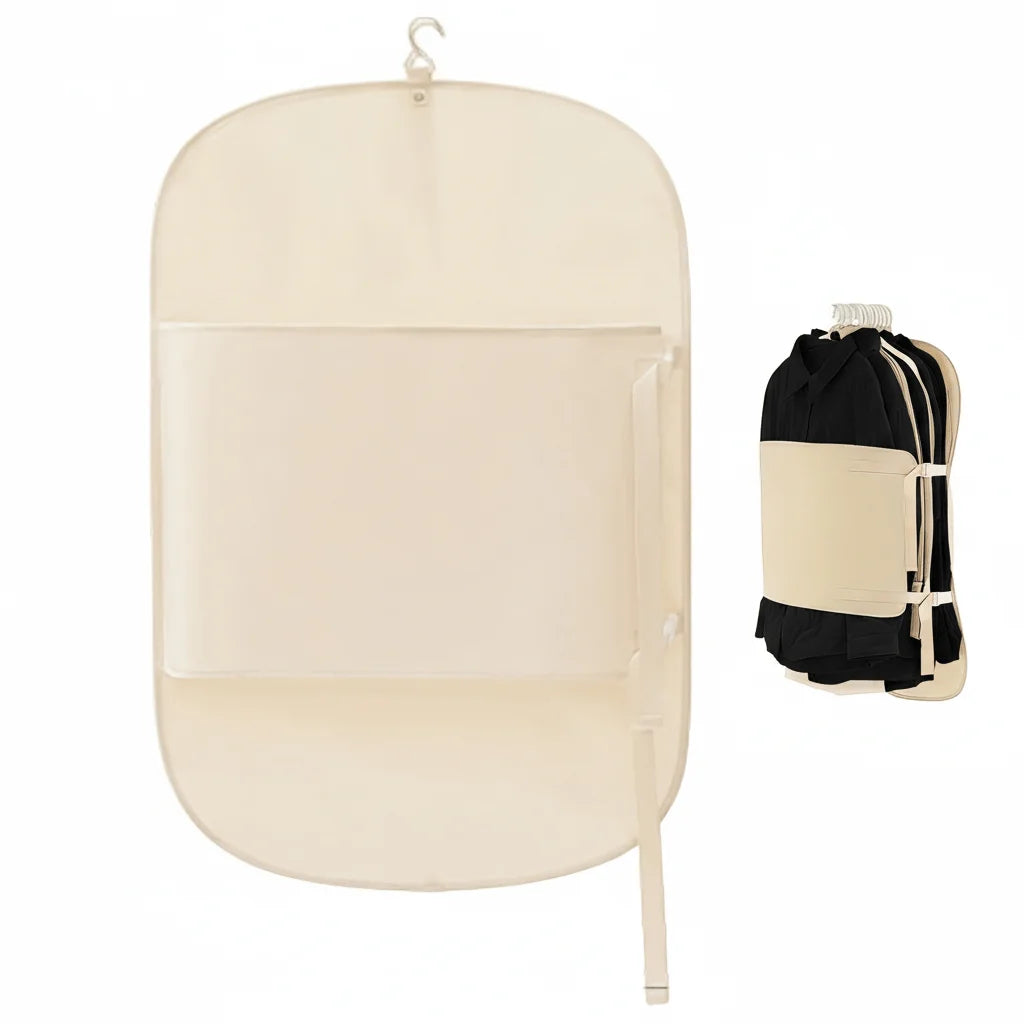Closet Compression Hanging Bag Down Jackets Coats Space Saving 50% Bedroom Accessories Clothing Organizer Peaceful Pleasures Health and Wellness beige