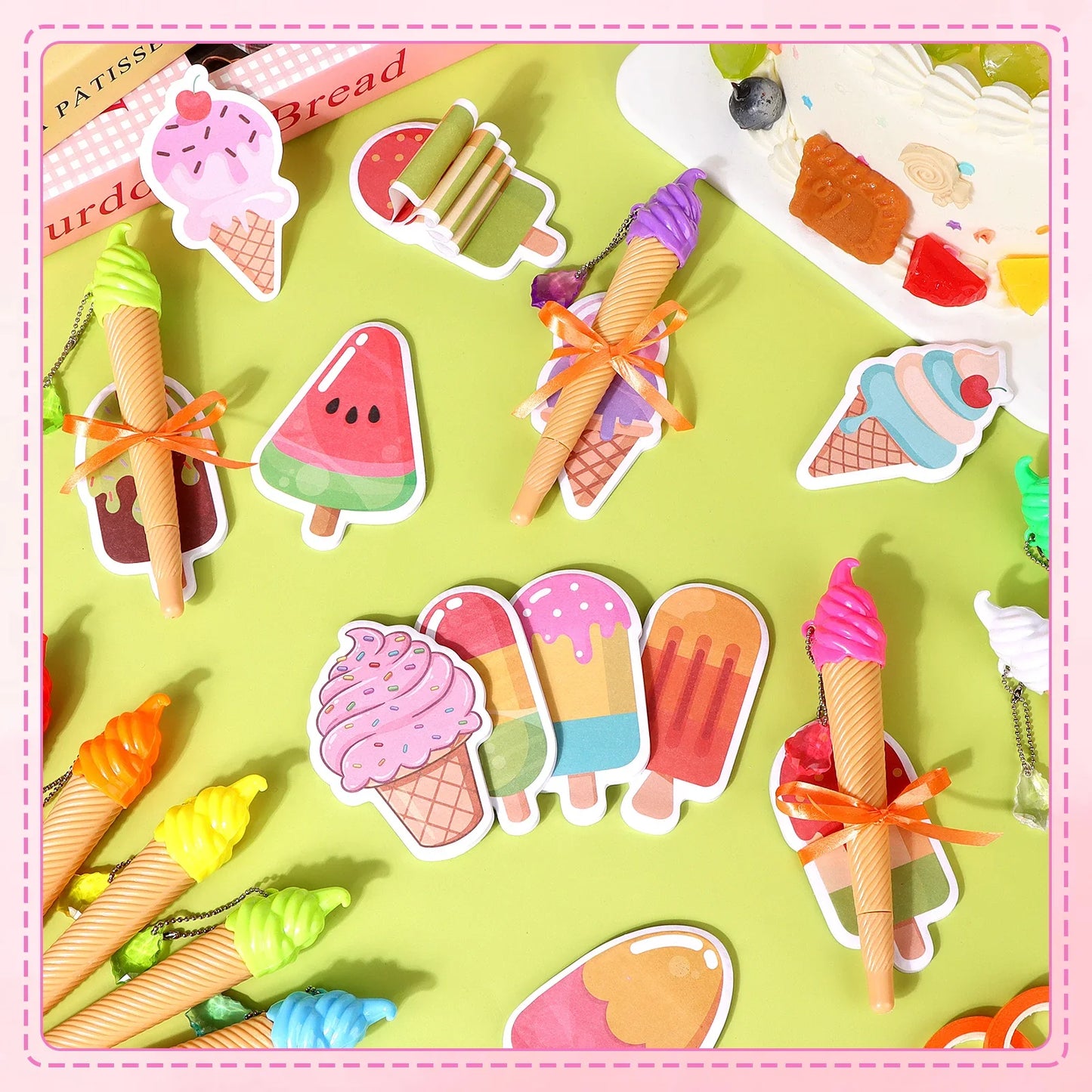 48-Pc Ice Cream Cone Pens & Sticky Notes Party Favor Kit