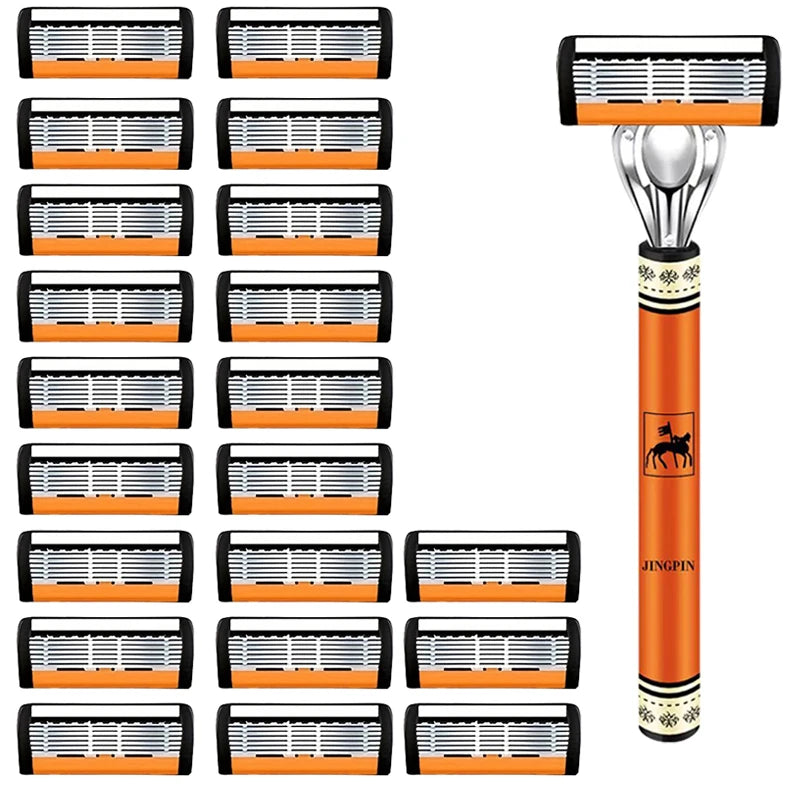 6-Blade Men's Safety Razor | Stainless Steel Shaver Set
