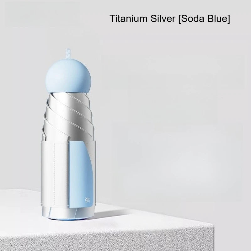 Titanium Silver Coated Capsule Umbrella Dual Use Sunscreen Rainproof Portable UV Protection Sun Shade Pocket Umbrella Peaceful Pleasures Health and Wellness metal-fiber composite 6K Blue