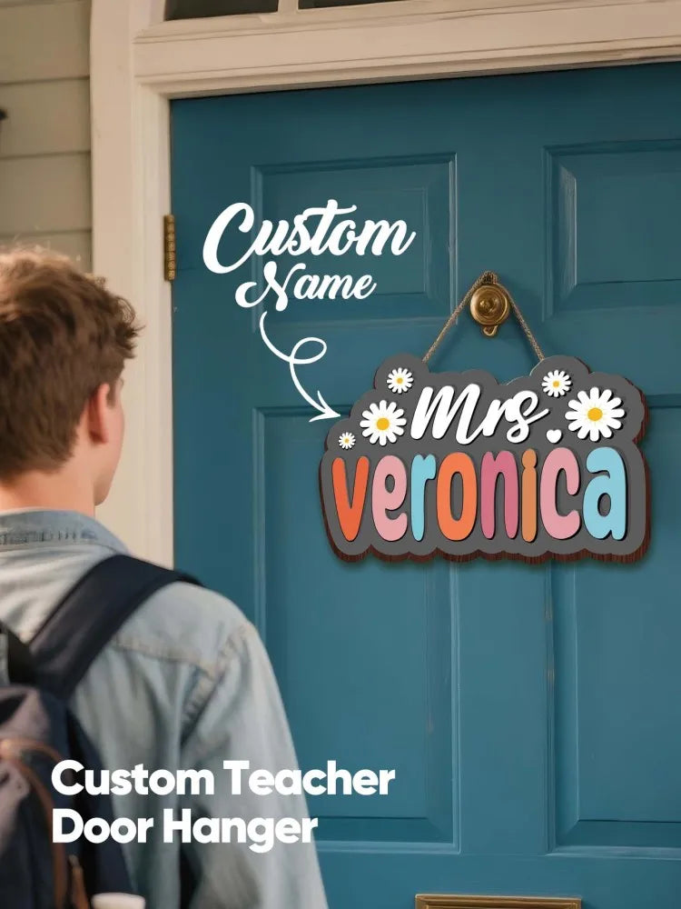 Custom Wooden Name Sign Personalized Teacher Appreciation Gift Back to School Door Decor Classroom Office Home Hanging Plaque Peaceful Pleasures Health and Wellness Walnut Color 20.4x14cm