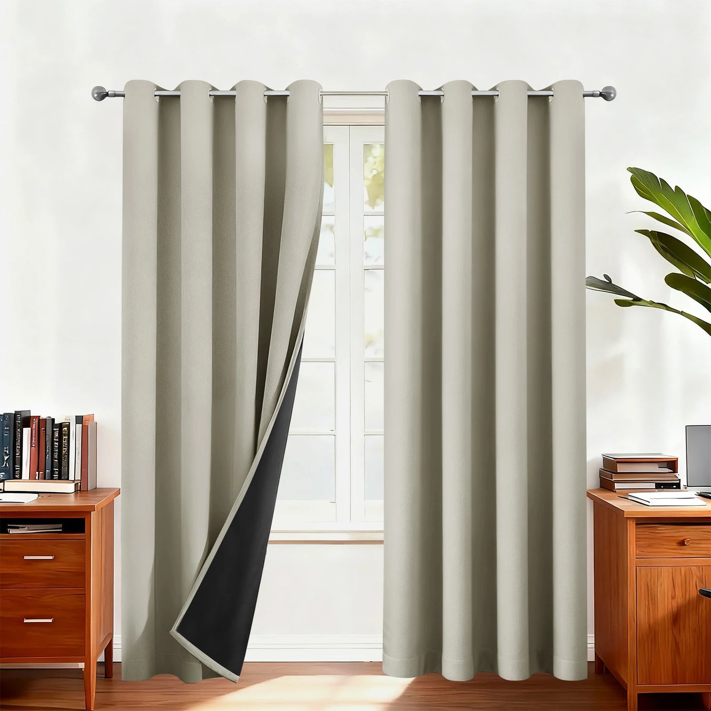 Blackout Thermal Curtains for Bedroom Drop Eyelet Curtains for Living Room Weave Textured Light Blocking Window Curtain Drapes Peaceful Pleasures Health and Wellness Beige W94xH160cm 1 panel