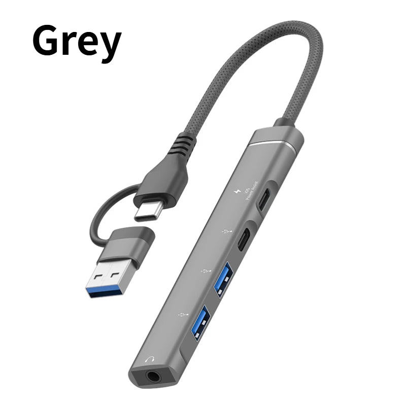 USB+Type-C To 3.5mm Audio Adapter OTG USB hub to Laptop Universal Computer Docking Station Splitter, for pc multiport Adapter Peaceful Pleasures Health and Wellness GRAY