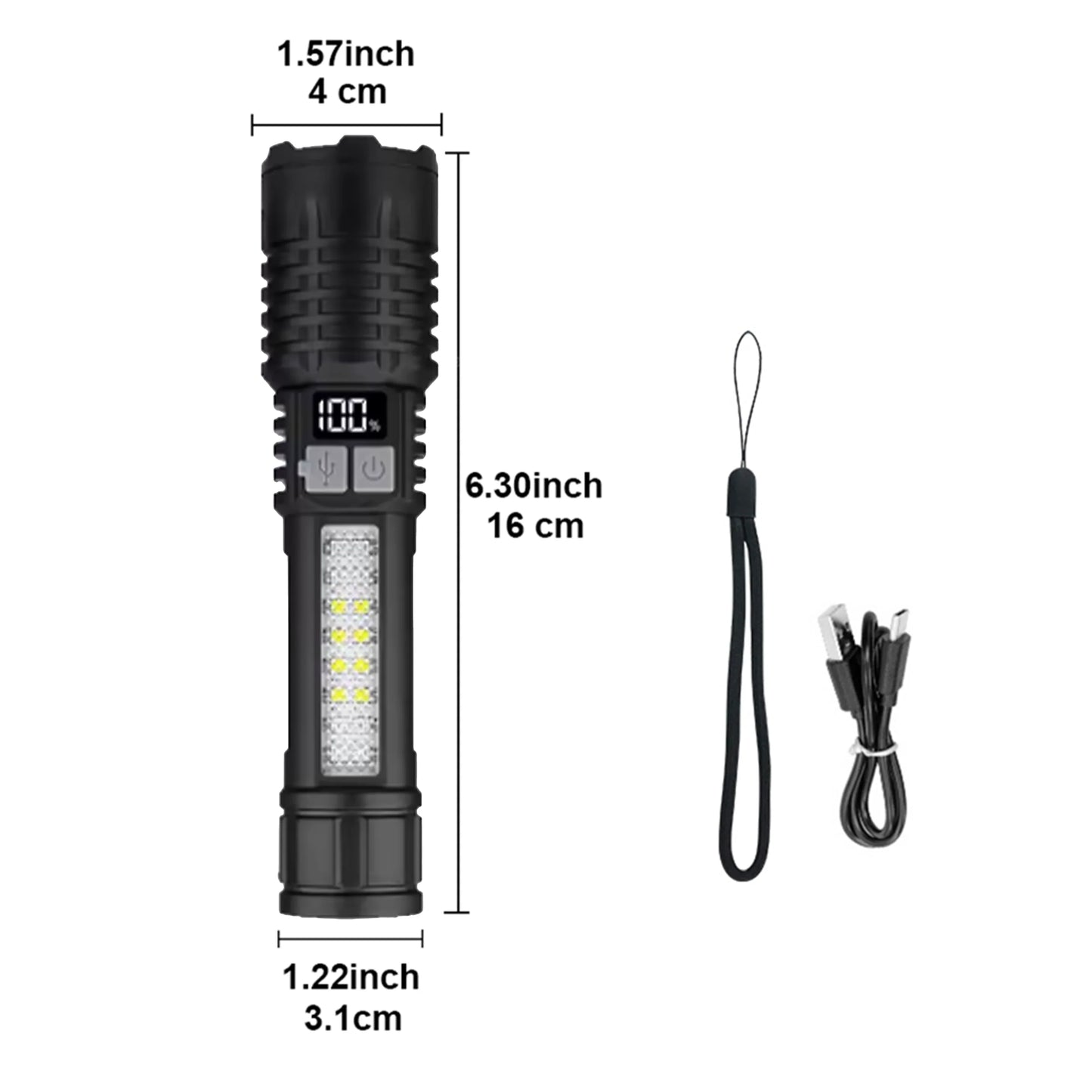 1500W Rechargeable LED Tactical Flashlight | 15000mAh, 11 Modes