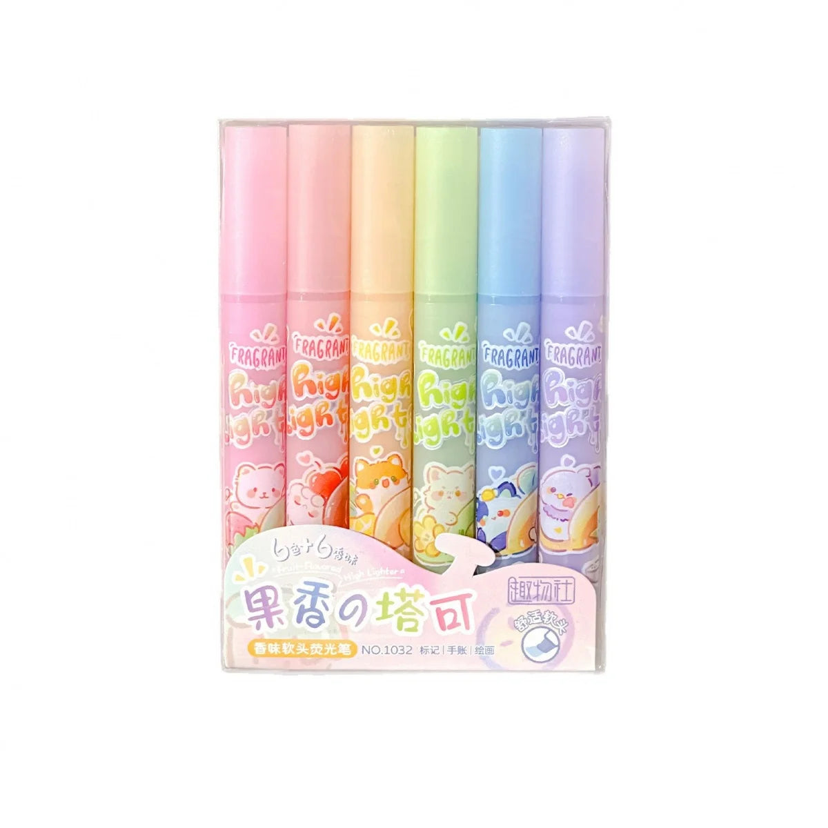 1 Set of 6 Different Colored Fruit-Scented Highlighters, Soft Pastel Highlighters for Office Use, Non-Toxic Scented Highlighters with Beveled Tip Suitable for School and Office Peaceful Pleasures Health and Wellness