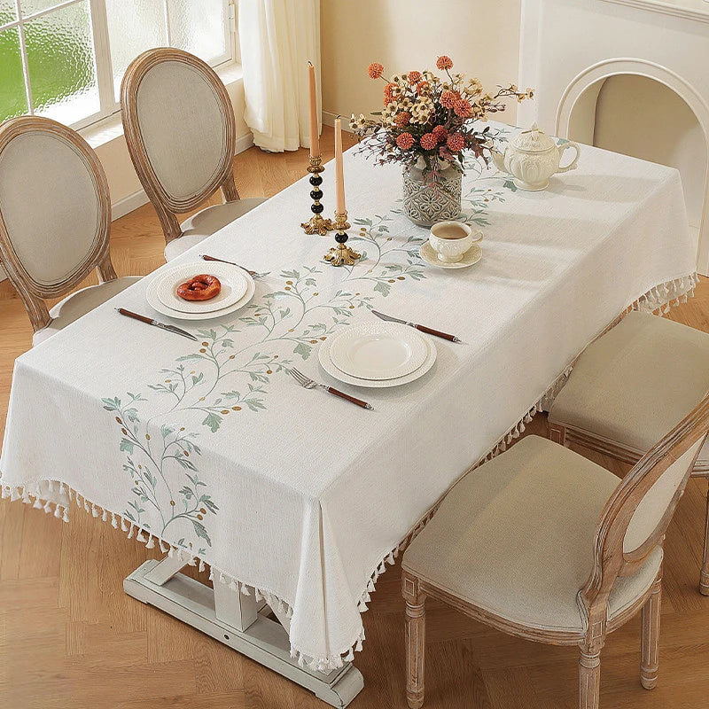 Battilo Linen Cotton Tablecloth | Striped Tassel Table Cover