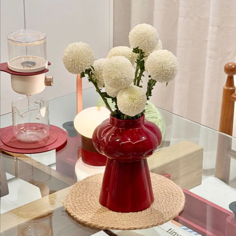 Red Ceramic Flower Vase | Wedding & Festival Centerpiece