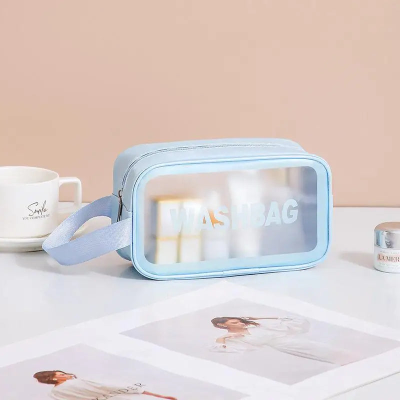 Dry-wet Separation Double Transparent PU Makeup Bag Portable Washing Bag Cosmetic Storage Bag Travel Fitness Swimming Essentials Peaceful Pleasures Health and Wellness one size J
