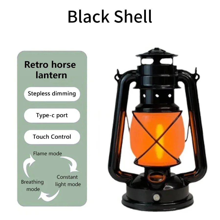 Retro LED Horse Lantern – Rechargeable Portable Hanging Lamp