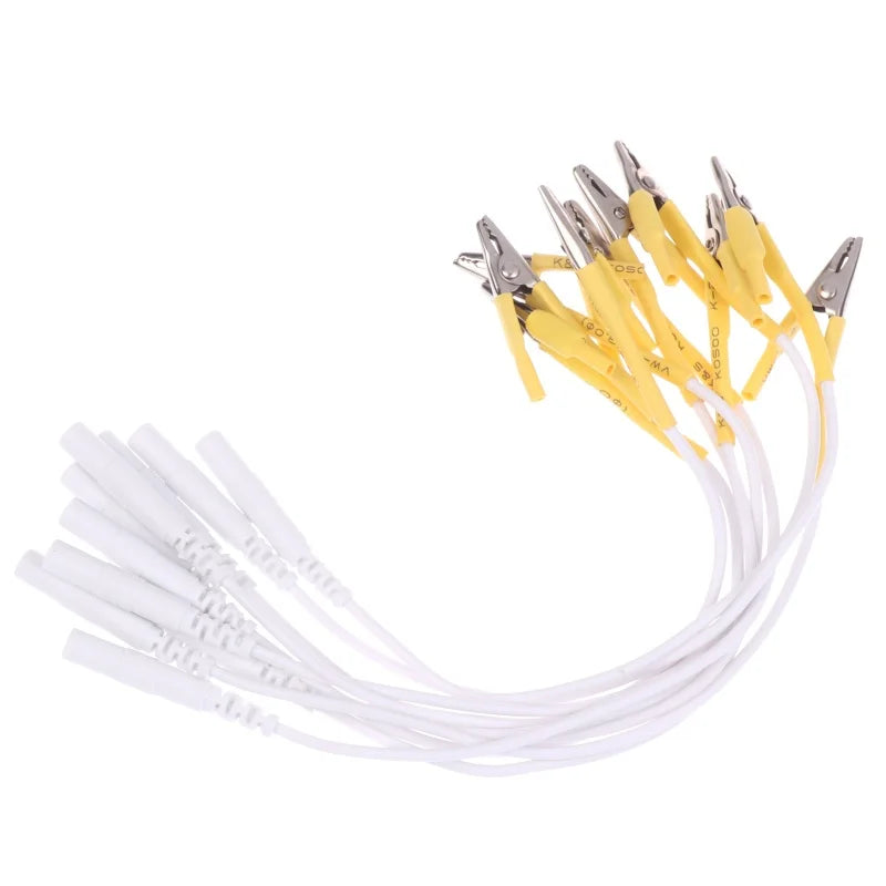 10-Pack Alligator Clip Cables for TENS EMS Acupuncture – 2mm Pin Electrode Clip Cables Peaceful Pleasures Health and Wellness Yellow