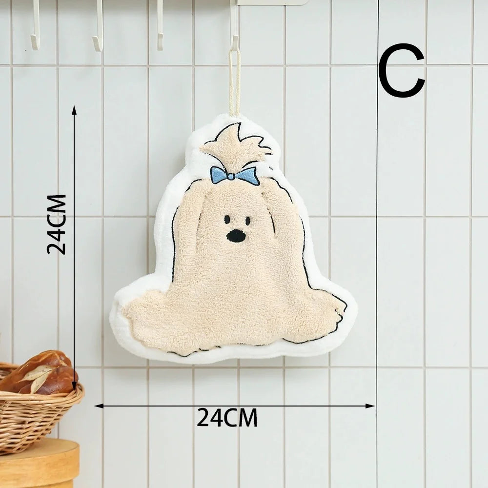 Cute Cartoon Dog Coral Fleece Hand Towel – Kitchen & Bathroom Hand Towel Peaceful Pleasures Health and Wellness C