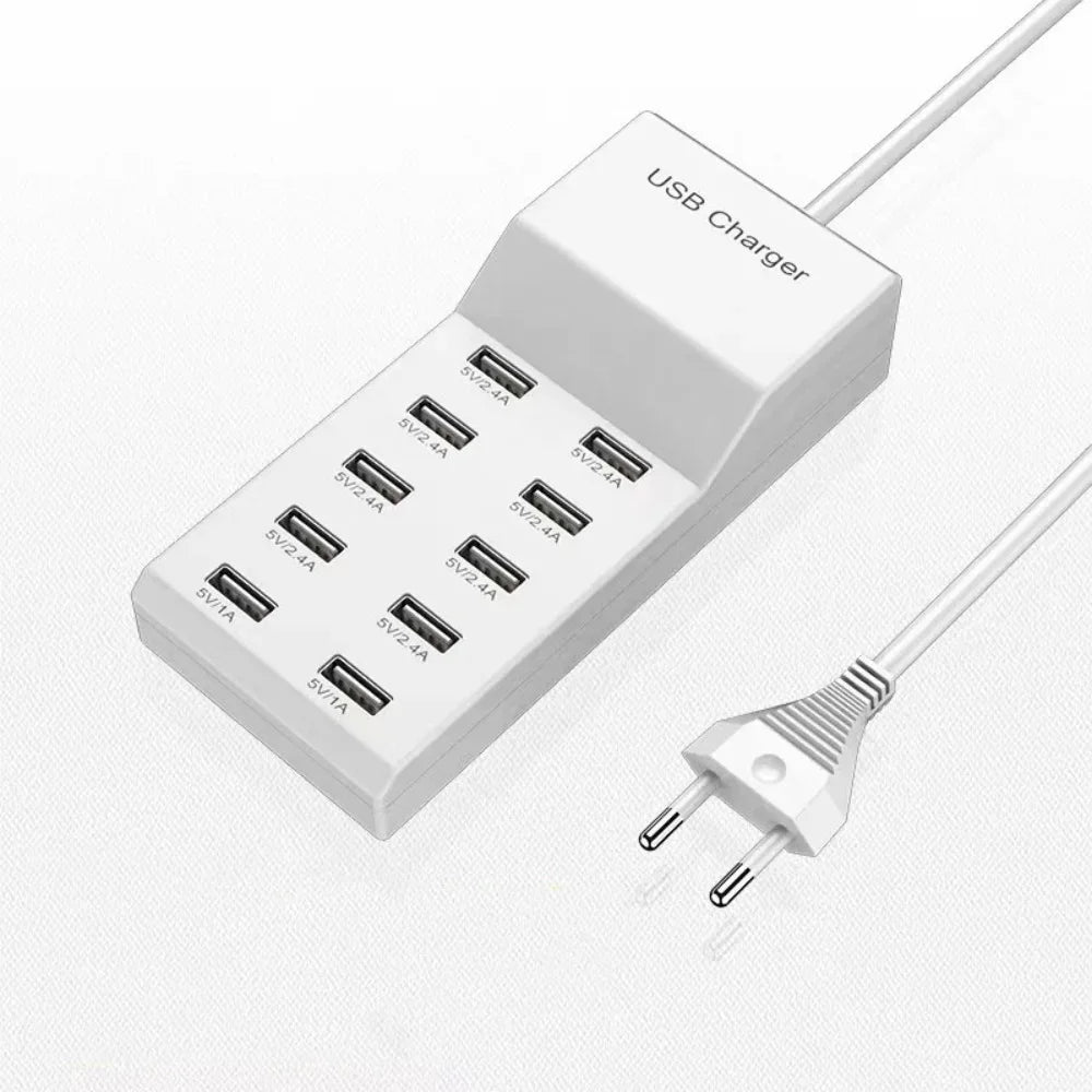 10-Port USB Charging Station 50W Fast Charger EU/UK/US Plug
