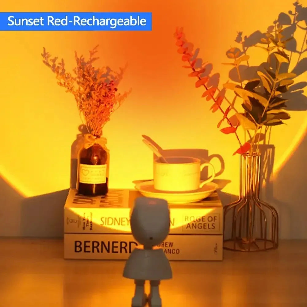 Rechargeable Astronaut Robot Rainbow Projection Sun Lamp Table Night Light Sunset Lamp Infinite Dimming Bedroom Atmosphere Light Peaceful Pleasures Health and Wellness Sunset Red Rechargeable