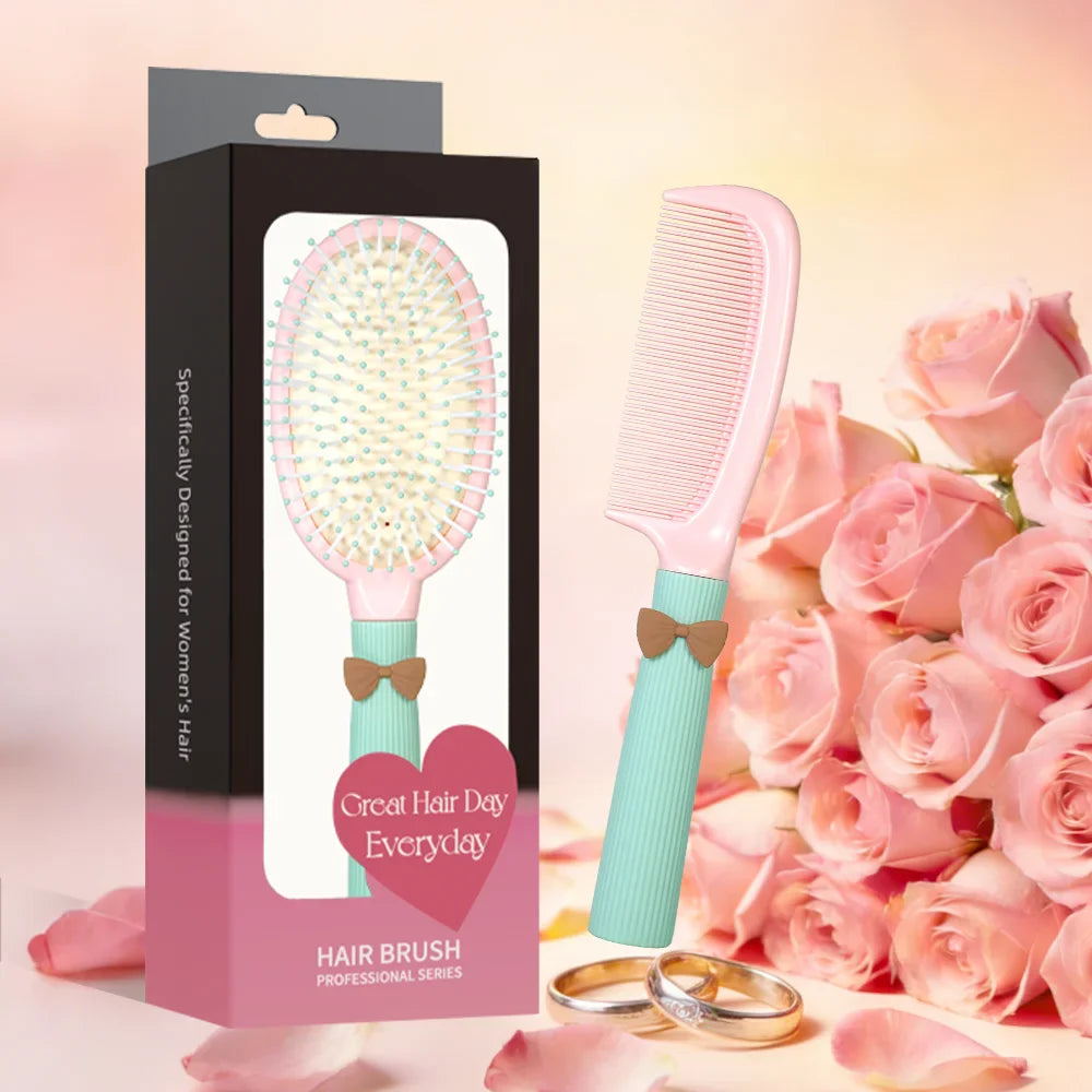 Cute Bow Hair Brush & Comb Set – Air Cushion Duo for Women