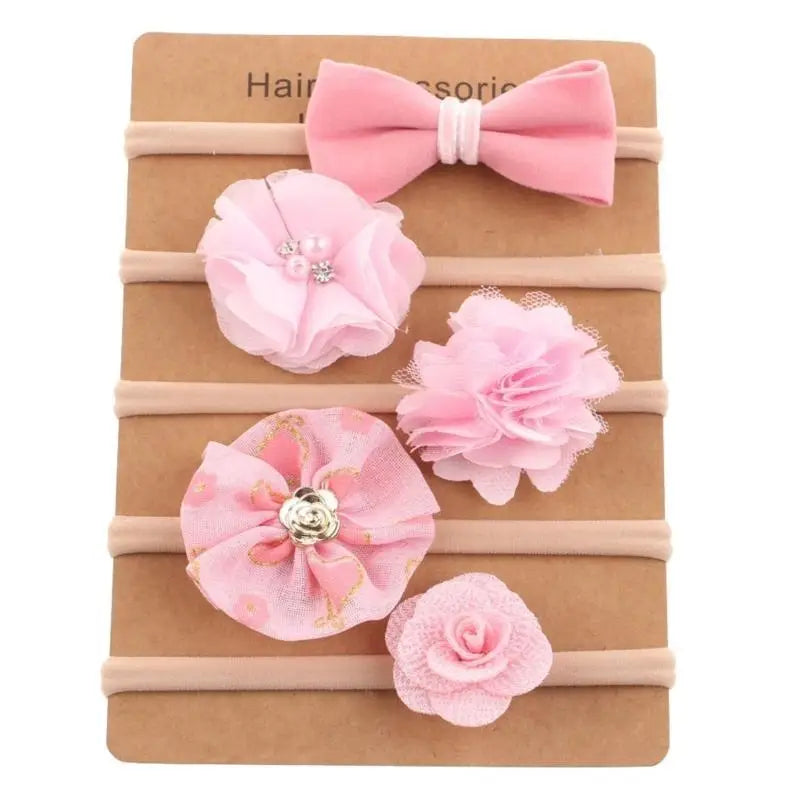 Baby Nylon Headbands Set of 5 | Soft Breathable Girls Hair Bands