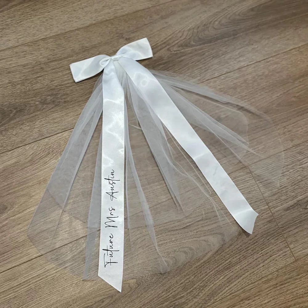 Personalised Bridal Bow Veil | Future Mrs Bachelorette Gift Bridal Party Accessory Peaceful Pleasures Health and Wellness