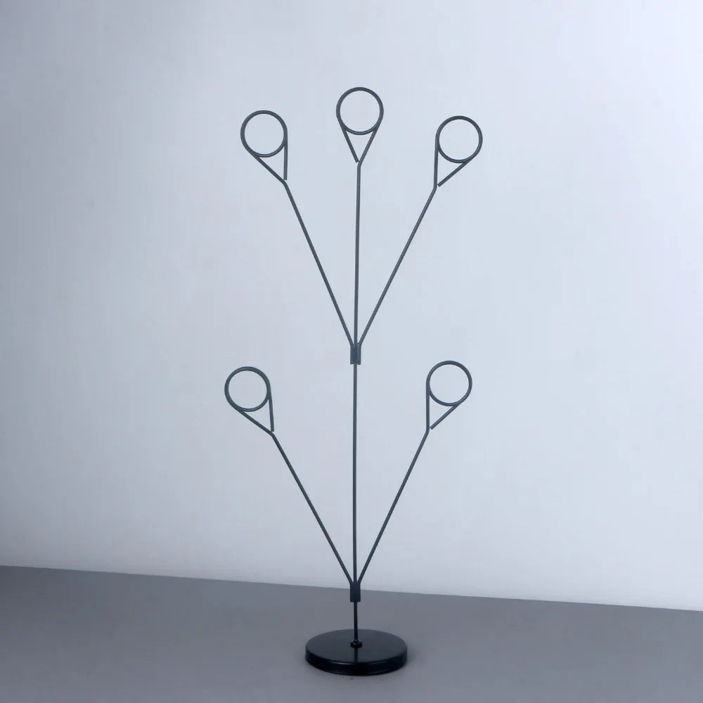 Stylish 5-Branch Photo Holder Round Base Picture Holder Memo Clip Stand Romantic Vertical Display Stand Wedding Table Peaceful Pleasures Health and Wellness Black