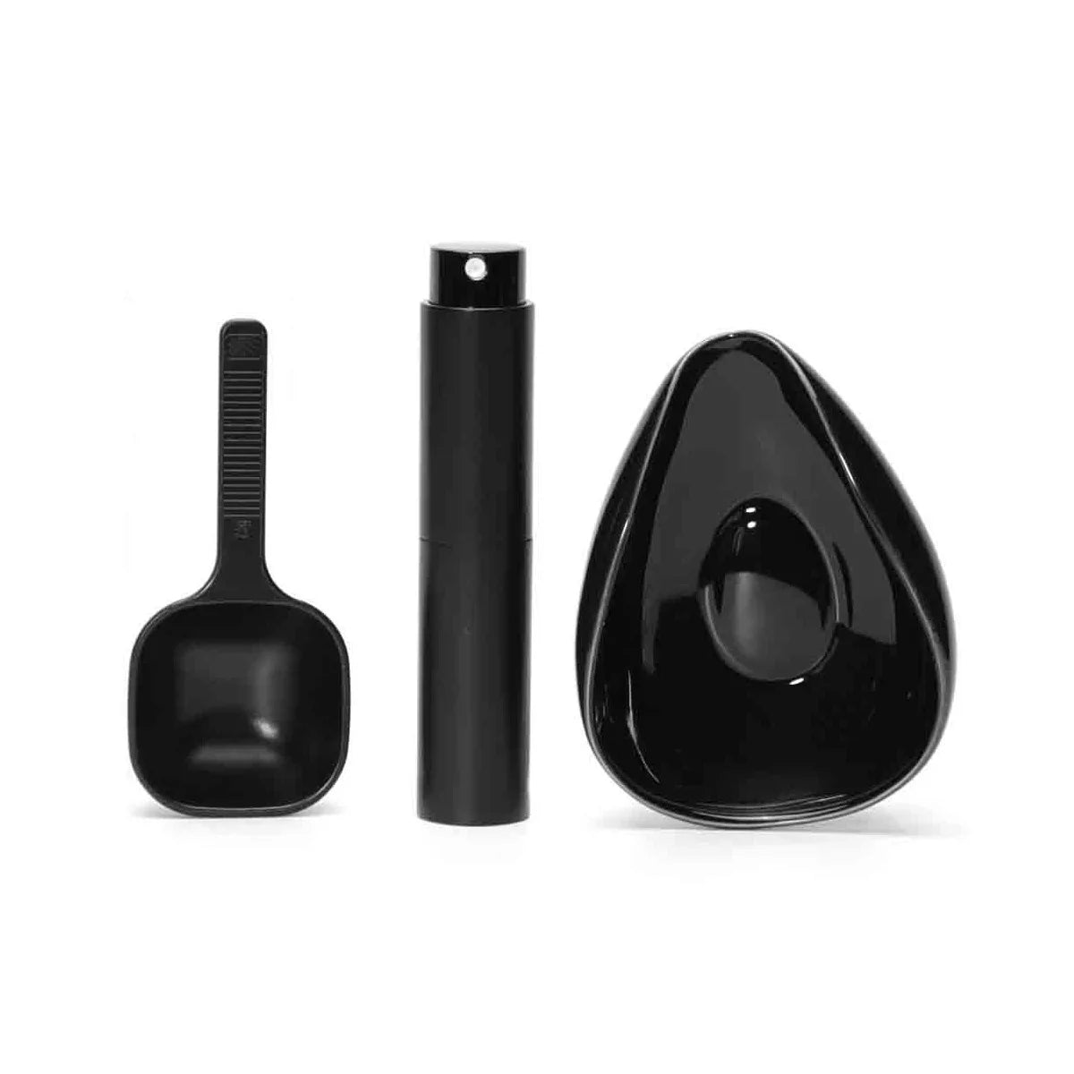 Leeseph Coffee Bean Dosing Cup & Spray Bottle Kit for Bar, Static Reduction Ceramic Single Dose Tray, Barista Accessories Set Peaceful Pleasures Health and Wellness Black Set of 3
