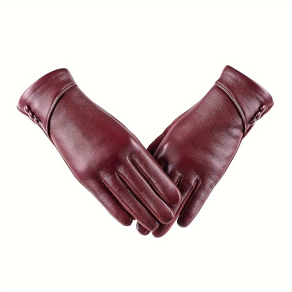 Women Leather Touchscreen Gloves With Soft Fleece Lining-Perfect For Stylish Warmth On Casual Weekends Peaceful Pleasures Health and Wellness Wine Red One Size