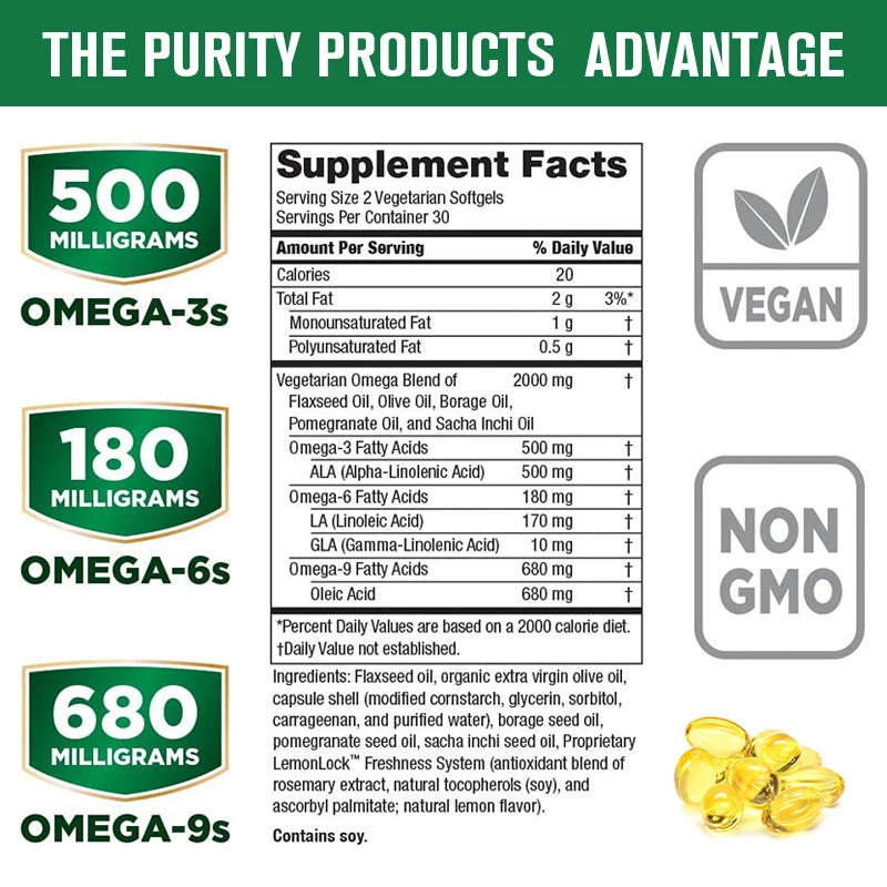 Omega-3 Fish Oil Capsules – Non-GMO, Gluten-Free | Nervous System, Skin, Hair & Stress Relief | 120 Count Peaceful Pleasures Health and Wellness