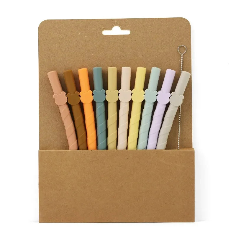 10-pack of Colorful Silicone Straws Reusable Easy-to-clean Straight Straws Creative Household Children's Milk Tea Food-grade Peaceful Pleasures Health and Wellness