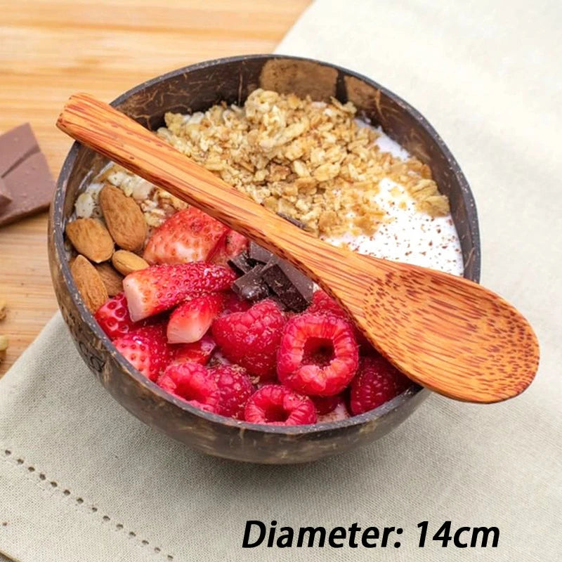 Handmade Natural Coconut Bowl with Fork & Spoon | Eco Tableware
