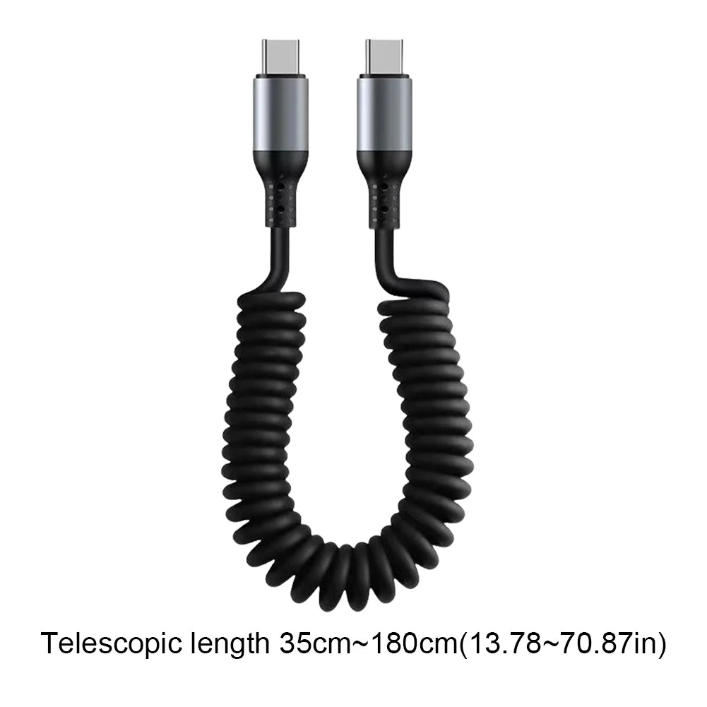 100W USB-C Coiled Fast Charging Cable – Retractable 6A Spring Peaceful Pleasures Health and Wellness Type C to Type C 1m