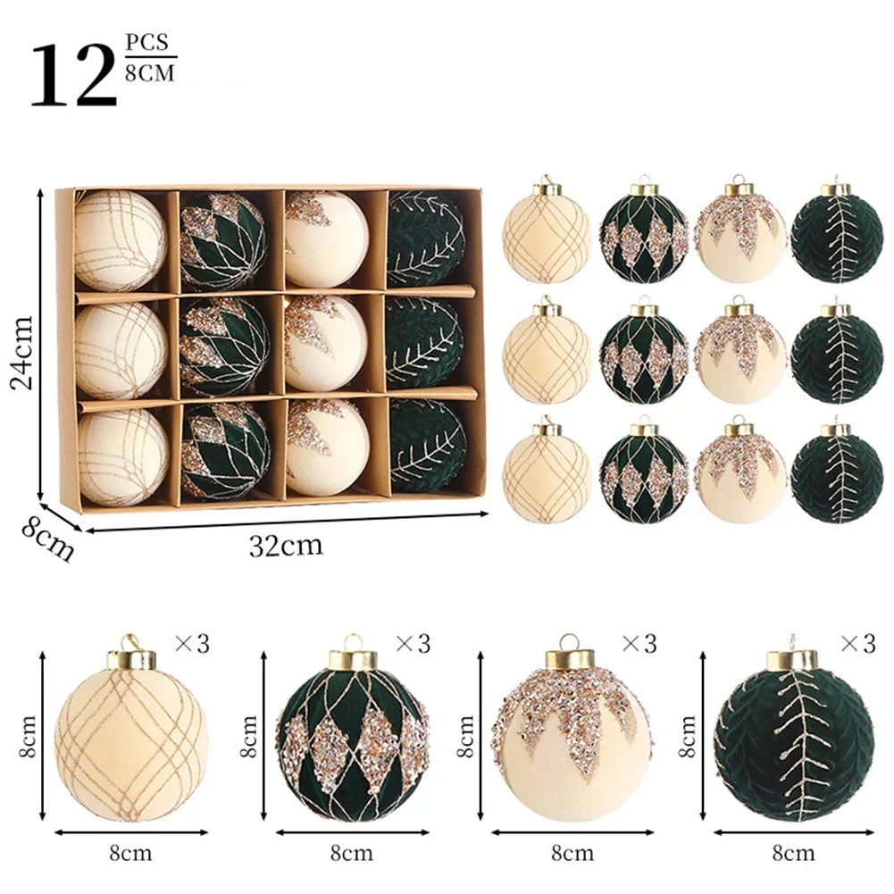 Velvet Christmas Ball Ornaments Set of 12 – Soft Flocked Décor