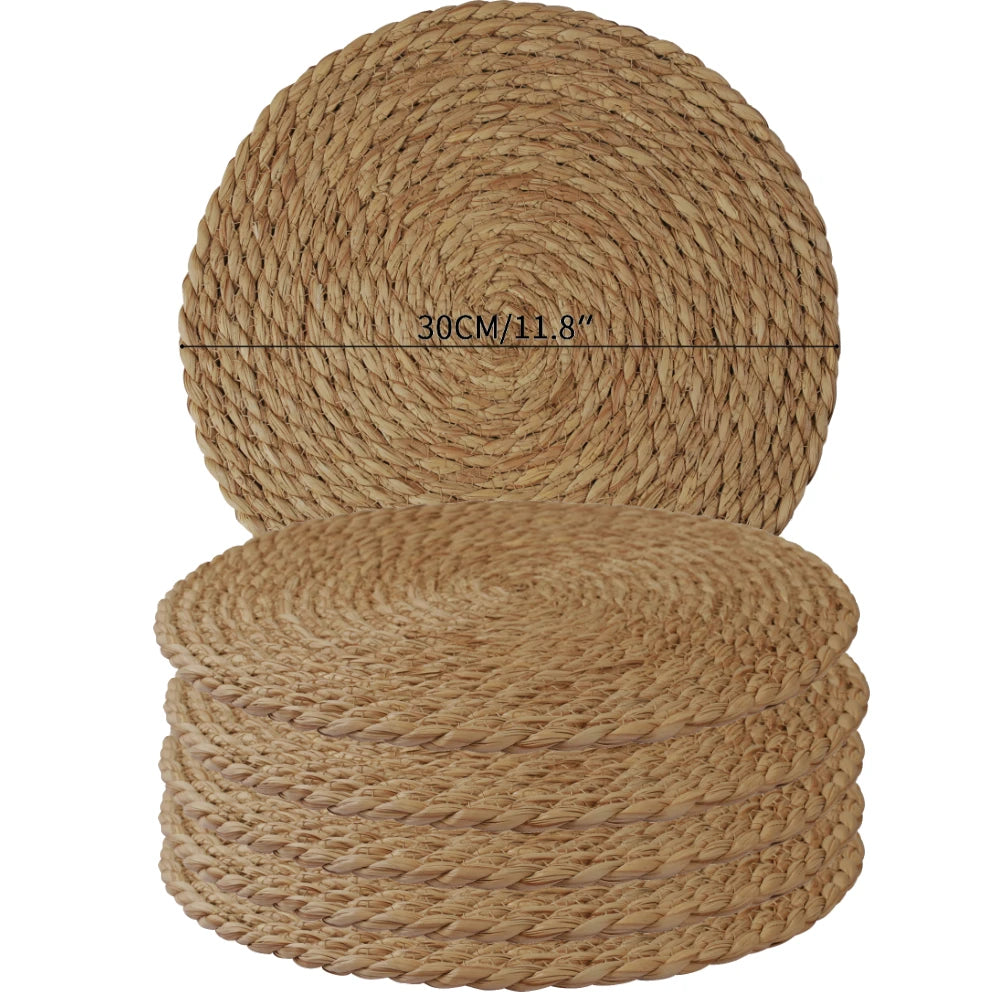 Pot Mats Round Handwoven Rattan Placemats Natural Straw Braided Heat Resistant Table Place Mats For Dining Home Wedding Decor Peaceful Pleasures Health and Wellness 6pc 30cm C L Round