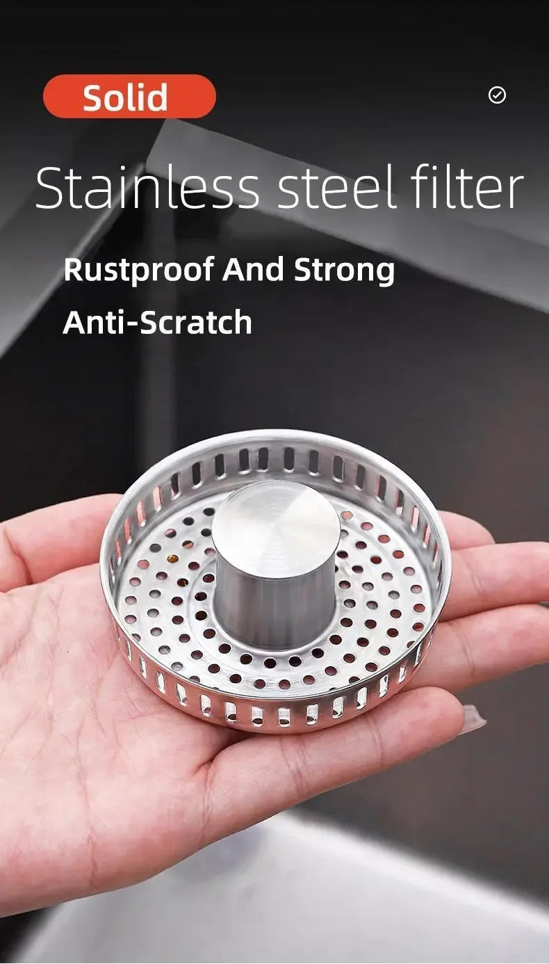 3-in-1 Stainless Steel Kitchen Sink Strainer & Pop-Up Stopper