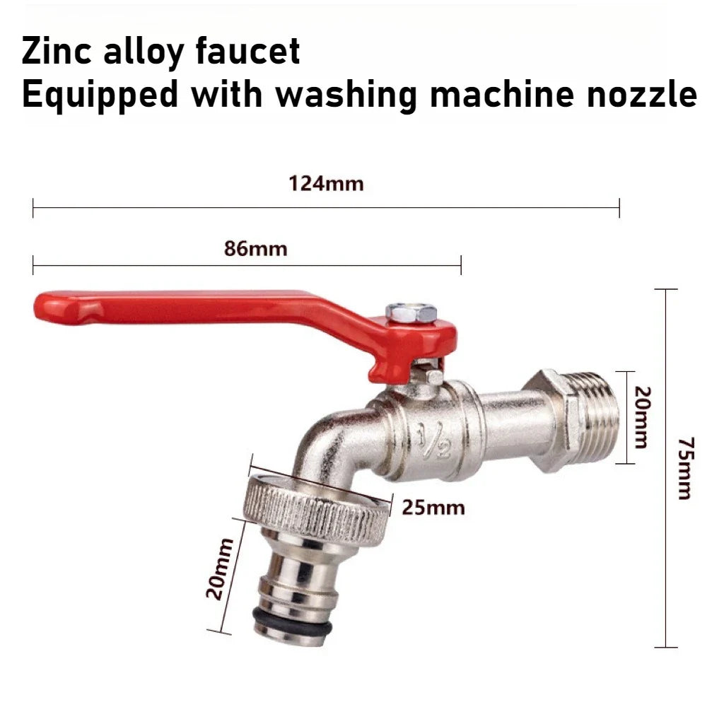 Zinc Alloy 1/2" Garden Faucet with Handle & Washing Machine Nozzle