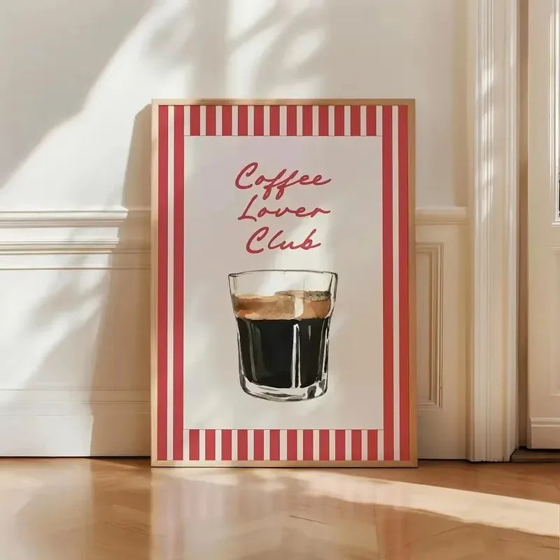 Retro Coffee Club Canvas Print Chic Food Beverage Beige Background Wall Art Posters for Modern Living Room Bedroom Home Decor Peaceful Pleasures Health and Wellness 3 40x60cm Unframed