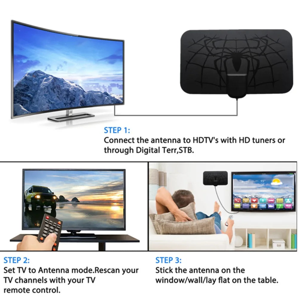 Indoor HD TV Antenna 4K 1080p – 360° Amplifier & UHF/VHF