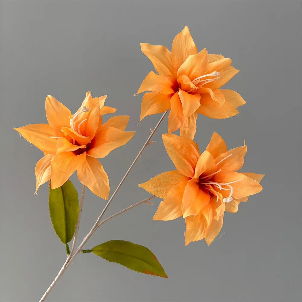 3-Head Artificial Lily Flower Branch | Realistic Silk Touch 65cm