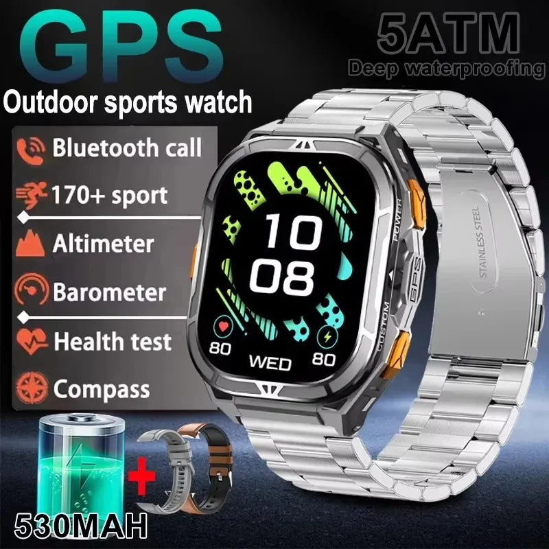 GPS Smart Watch 1.96" AMOLED Bluetooth Call 5ATM Compass