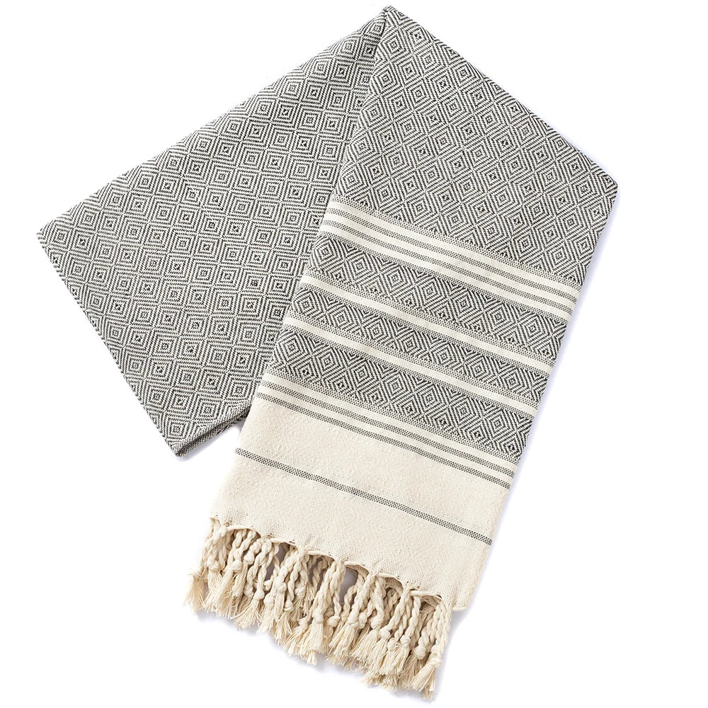 Cotton Turkish Beach Towel | Diamond Grid Quick-Dry 100×180cm