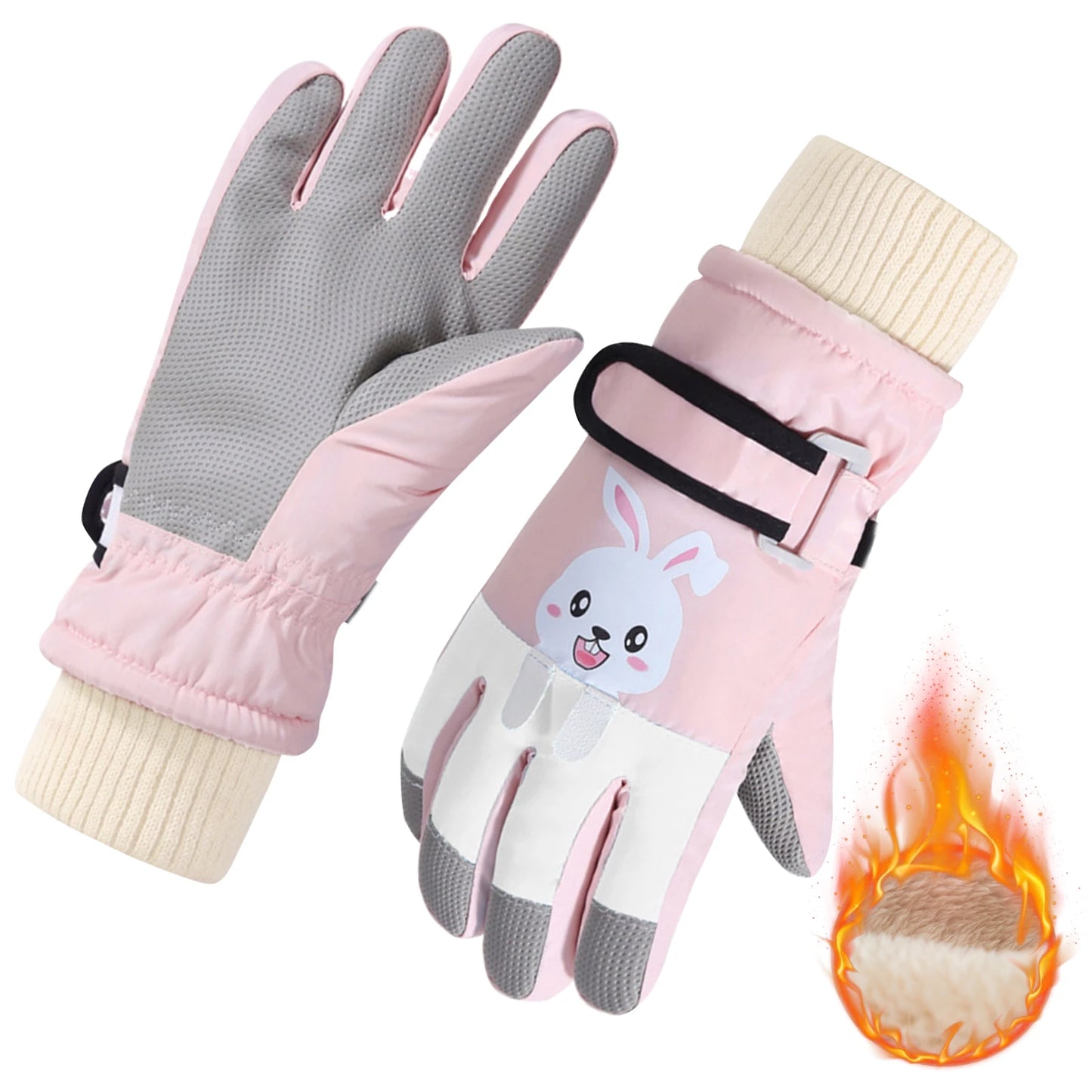 Children's Waterproof Ski Gloves, Winter Thick Glove with Cartoon Printed Boys Girls 4-14 Years For Winter Fun Cycling Snowboard Peaceful Pleasures Health and Wellness Pink White-S
