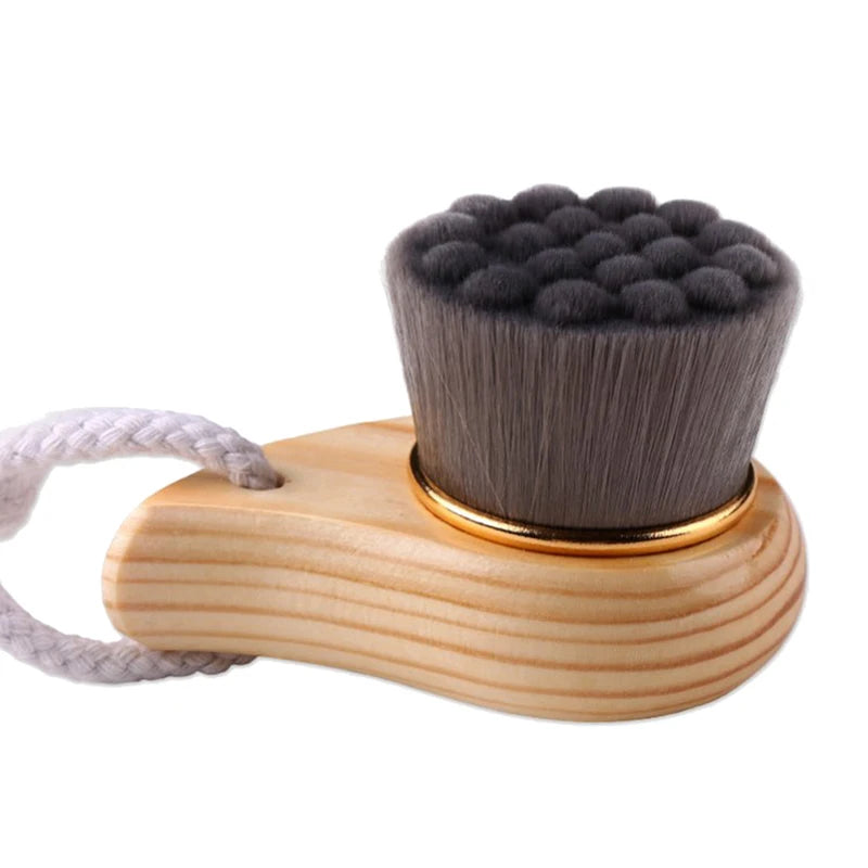 Wooden Handle Facial Cleansing Brush – Soft Microfiber Exfoliator