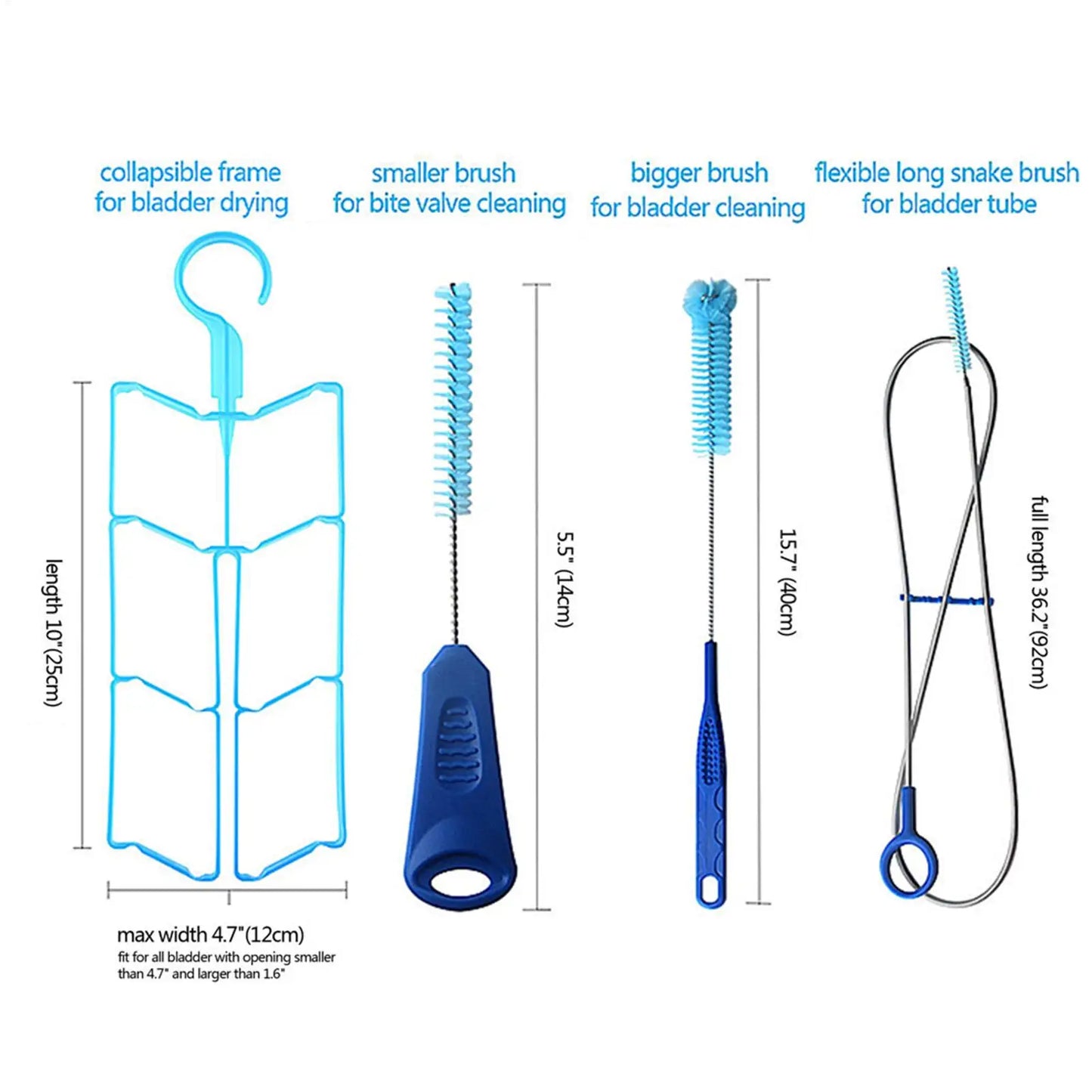 4-Piece Hydration Bladder Cleaning Kit – Brushes & Drying Frame