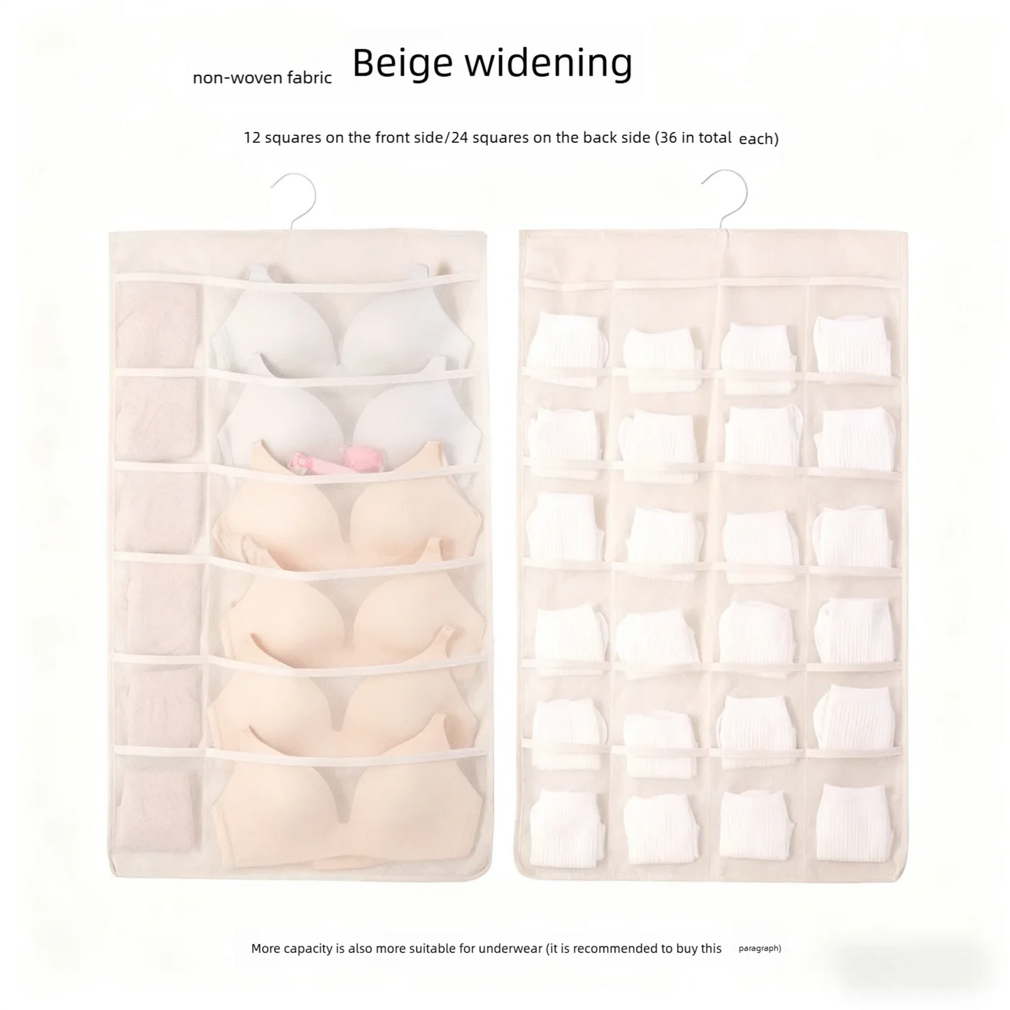 2-sided 36 grids Hanging Storage Bag Underwear Socks Bras Home Use Wardrobe Hanging Bag Pink Grey Beige Modern Simple Style Peaceful Pleasures Health and Wellness Light Yellow L 21 Cells & Up